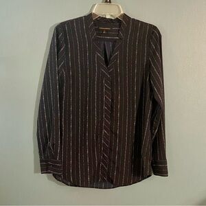 Banana Republic Navy White Striped Long Sleeve‎ Button Up Blouse Small